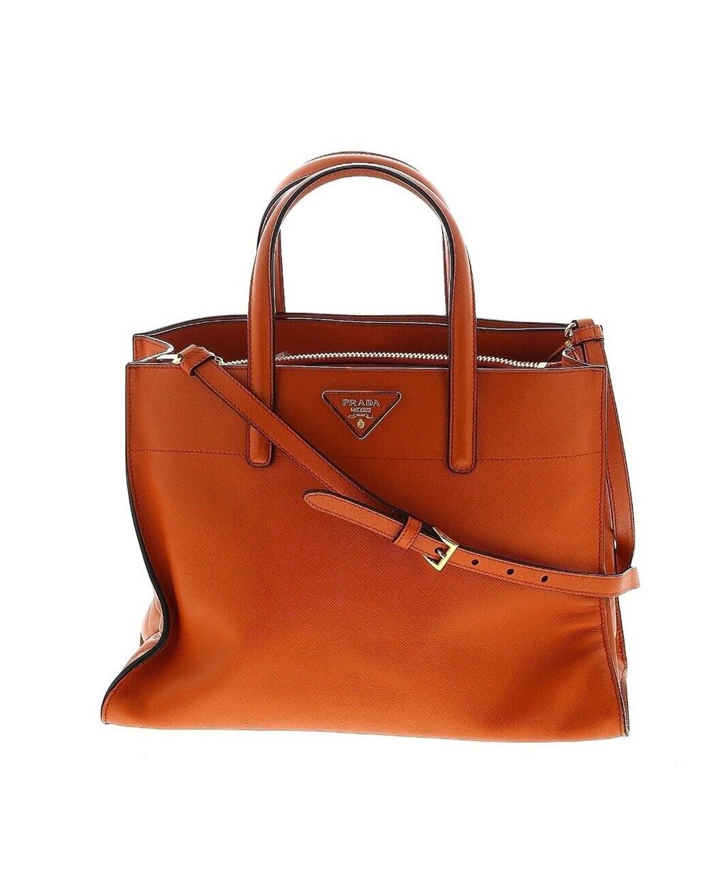 Prada Womens Orange Saffiano Leather Triple Pocket Convertible Tote Bag 13x10 In